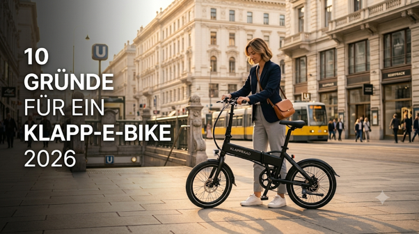 10 Gründe für ein Klapp-E-Bike 2026 – Pendler klappt sein E-Bike vor einer Wiener U-Bahn-Station auf